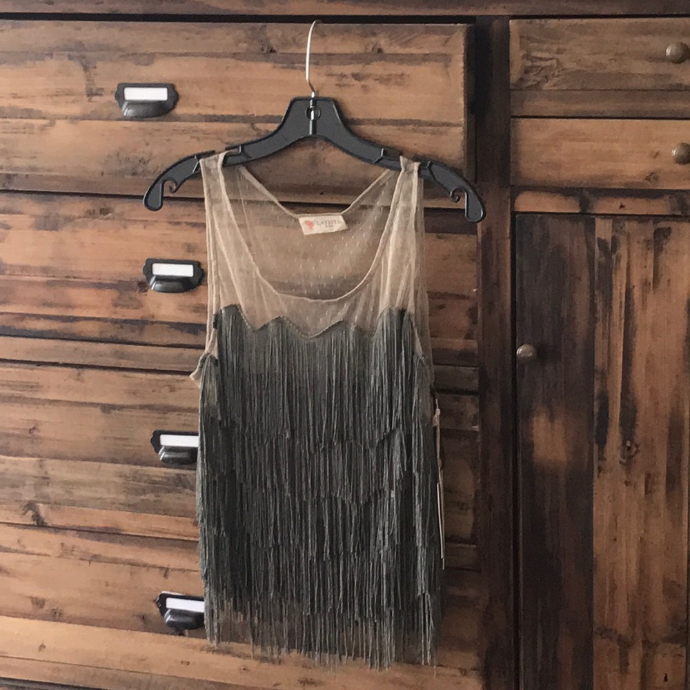 Steele Grey Fringe Sleeveless Blouse - NWT